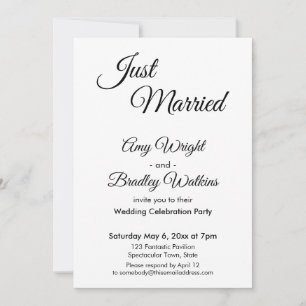 Cream "Just Married" Einfaches, eleganter Empfang Einladung