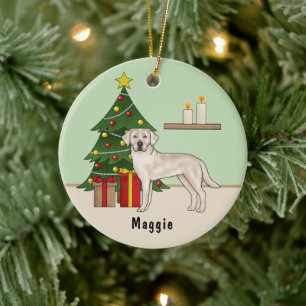 Cream Labrador Retriever Dog mit Weihnachtsbaum Keramik Ornament