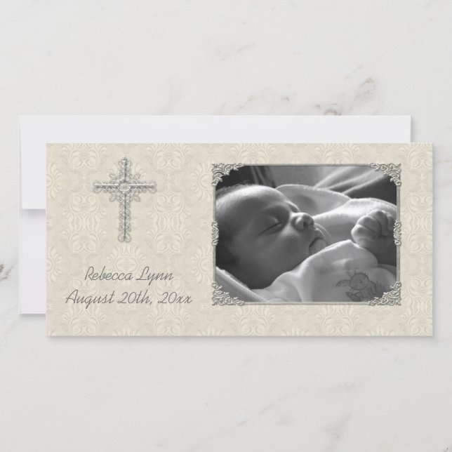 Cream Lace Religious Foto Card Ankündigung (Vorderseite)