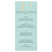 Cream Linen Blue Palm Trees Wedding Menü
