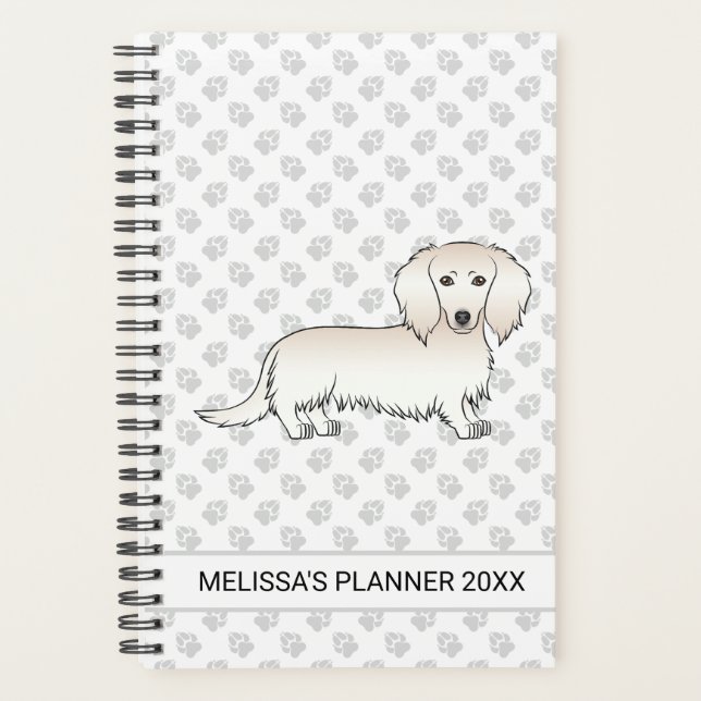 Cream Long Cheveux Dachshund Dessin Chien & Texte (Devant)