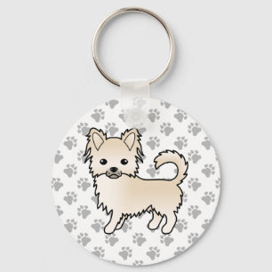 Cream Long Coat Chihuahua Cartoon Hund & Pfoten Schlüsselanhänger