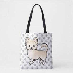 Cream Long Coat Chihuahua Cartoon Hund & Pfoten Tasche
