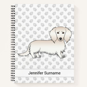 Cream Long Hair Dachshund Cartoon Hund & Text Notizbuch