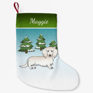Cream Long Hair Dachshund Süßer Hund - Winterwald Kleiner Weihnachtsstrumpf