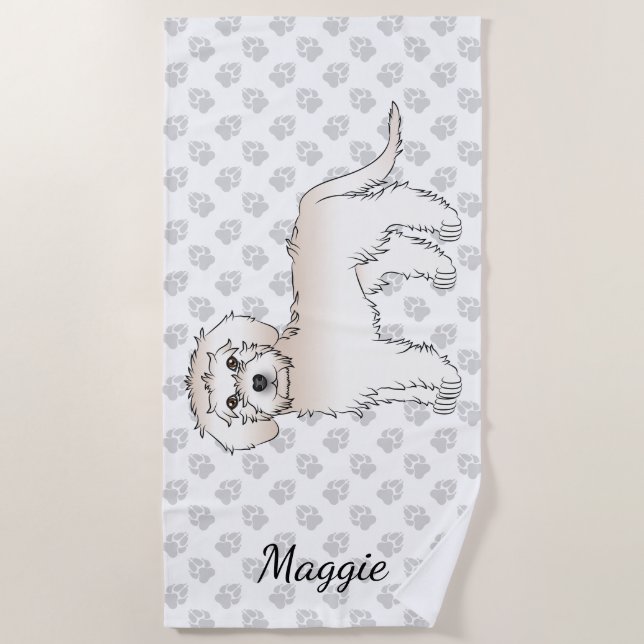 Cream Mini Goldendoodle Cartoon Dog & Name Strandtuch (Vorderseite)