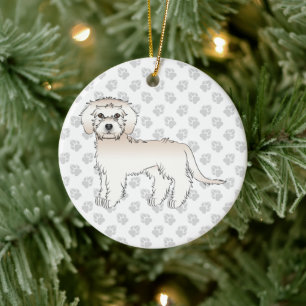 Cream Mini Goldendoodle Cartoon Dog & Text Keramik Ornament
