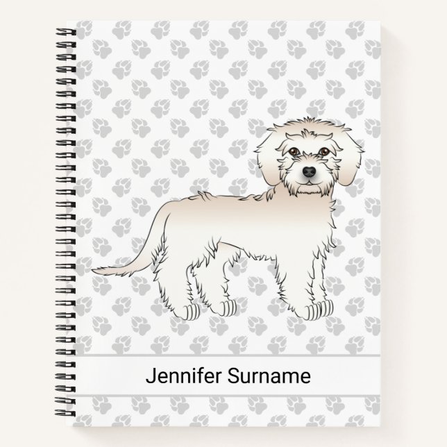 Cream Mini Goldendoodle Cartoon Dog & Text Notizbuch (Vorderseite)