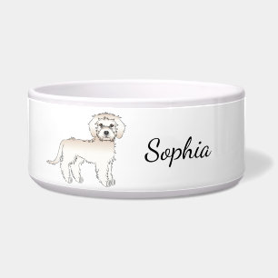 Cream Mini Goldendoodle Dog Stehend & Name Napf