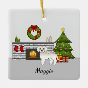 Cream Mini Goldendoodle - Festives Weihnachtszimme Keramikornament