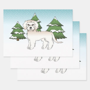 Cream Mini Goldendoodle Hund in einem Winterwald Geschenkpapier Set