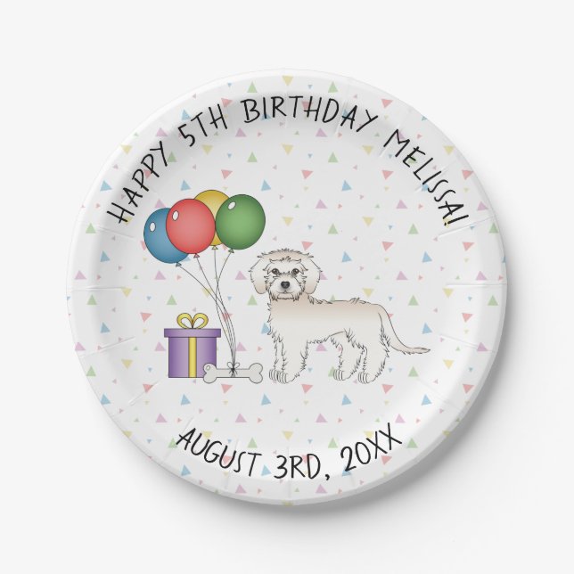 Cream Mini Goldendoodle Niedlicher Cartoon Hund Ge Pappteller (Vorderseite)
