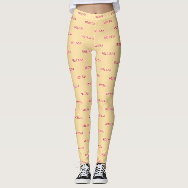 Cream minimalist custom name  leggings (Vorderseite)