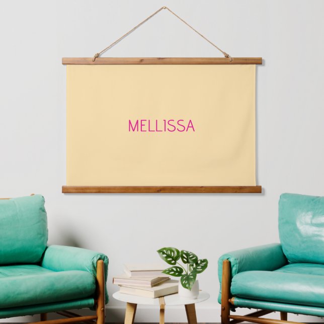 Cream minimalist custom name  wandteppich mit holzrahmen (Wohnzimmer)