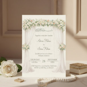 Cream Minimalistische Florale Muslimische Nikkah-H Einladung