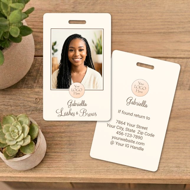 Cream Mocha Script Logo Photo Lashes and Brows Ausweis (Von Creator hochgeladen)