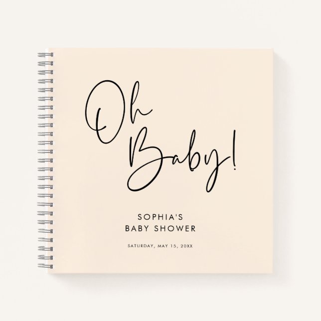 Cream Modern Boho Gender Neutral Baby Duwer Guest Notizbuch (Vorderseite)