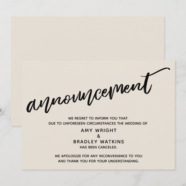 Cream Modern Handwriting Cancal Wedding Card Einladung (Vorne/Hinten)