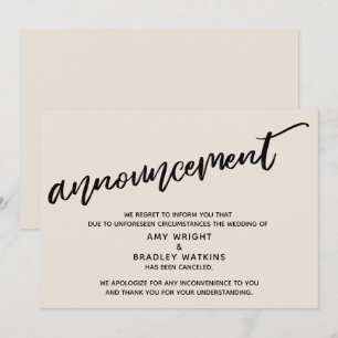Cream Modern Handwriting Cancal Wedding Card Einladung