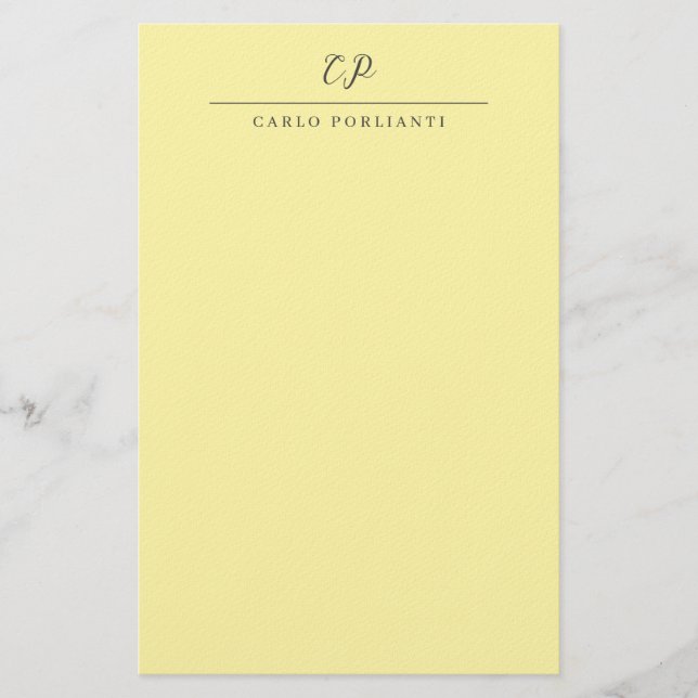 Cream Modern Monogrammed Calligraphy Plain Name Briefpapier (Vorderseite)