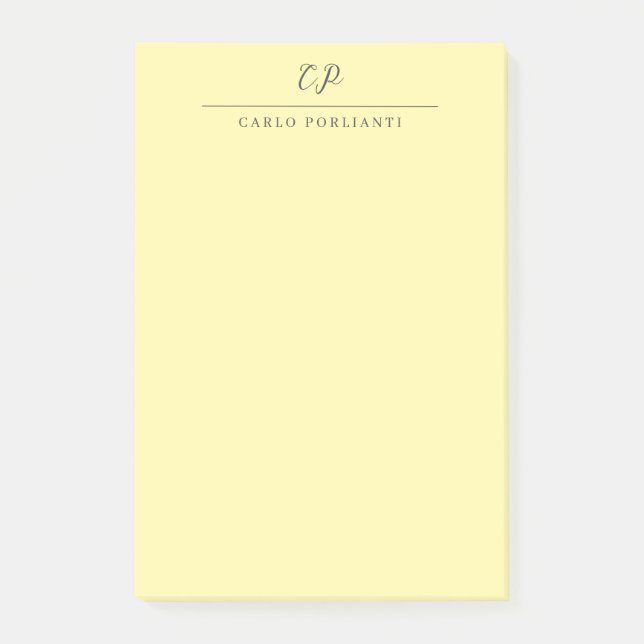 Cream Modern Monogrammed Calligraphy Plain Name Post-it Klebezettel (Vorderseite)
