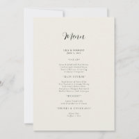 Cream Modern Wedding Menu