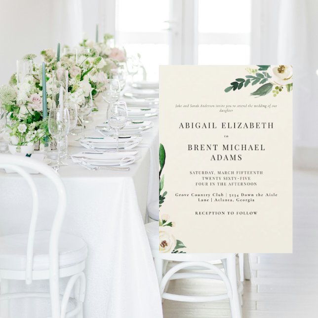 Cream Modern White Floral Bride Eltern Hochzeit Einladung (Von Creator hochgeladen)