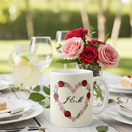 Cream mug with pink and red hearts kaffeetasse