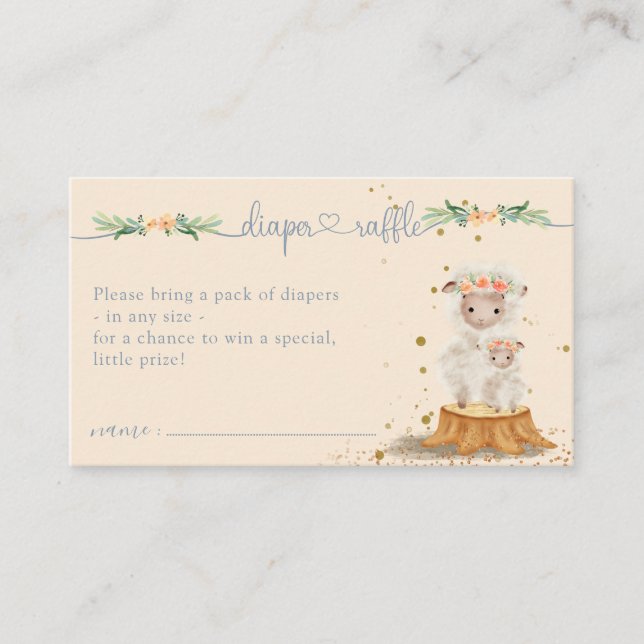Cream Navy Lamb Sheep Baby Dusche Windel Raffel Begleitkarte (Vorderseite)
