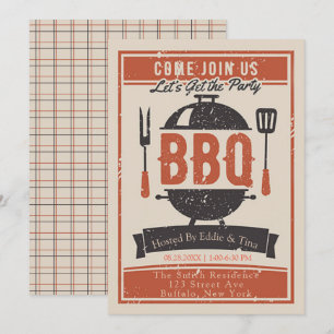 Cream Navy Orange BBQ-Party Einladung