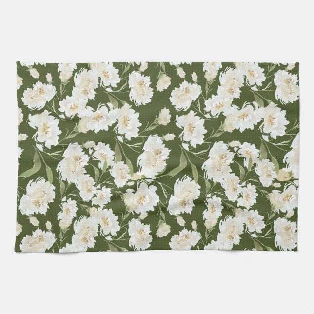 Cream & Olive floral Geschirrtuch (Horizontal)