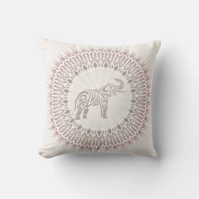 Cream Ombre Elephant Mandala Kissen (Vorderseite)