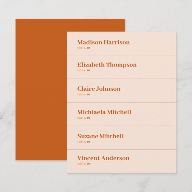 Cream Orange Retro Boho Wedding Platzkarte DIY (Vorne/Hinten)