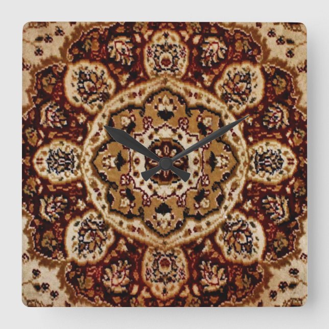Cream Oriental Rug Quadratische Wanduhr (Vorderseite)
