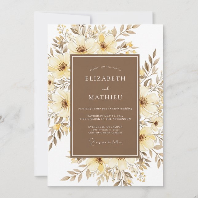Cream Painterly Bloom Hochzeit Einladung (Vorderseite)