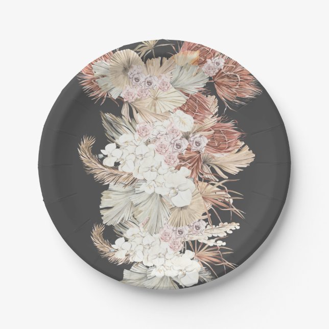 Cream Pampas Charcoal Grass Floral Jungle Wedding Pappteller (Vorderseite)