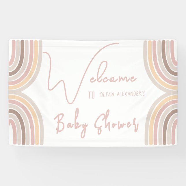 Cream Pastel Einfache Minimalistische Babydusche Banner (Horizontal)