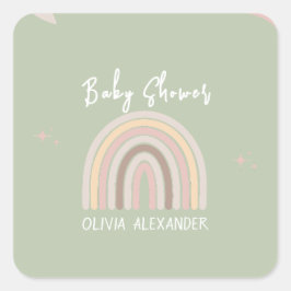 Cream Pastel Einfache Minimalistische Babydusche Quadratischer Aufkleber