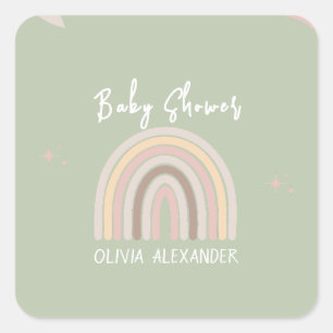 Cream Pastel Einfache Minimalistische Babydusche Quadratischer Aufkleber
