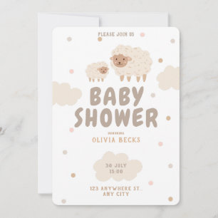 Cream Pastel Illustrative Baby Dusche Einladung