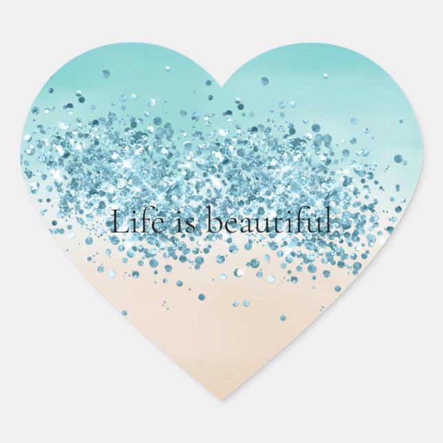 Cream Peach Aqua Confetti Sparkle Herz-Aufkleber (Vorderseite)
