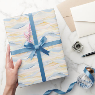 Cream Peach Blaue Wellen Baby Shower Geschenkpapier