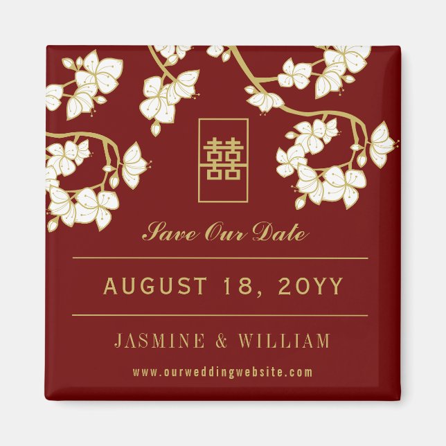 Cream Peach Blossom chinesische Hochzeit retten da Magnet (Vorne)