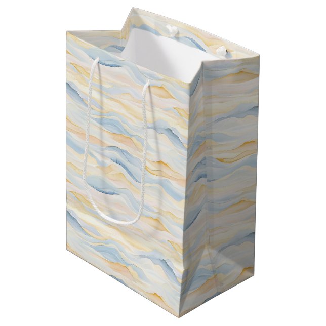 Cream Peach Blue Waves Baby Shower Mittlere Geschenktüte (Vorderseite Schrägansicht)