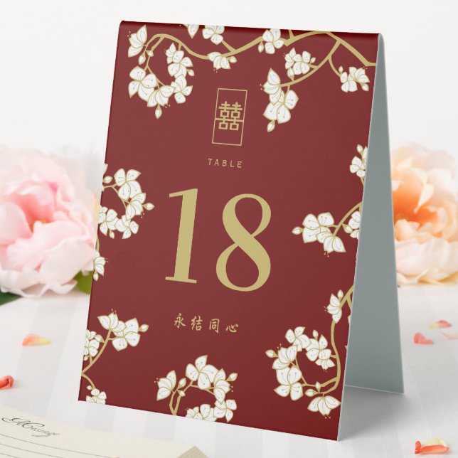 Cream Peach Blüten Doppeltes Glück Hochzeit Tischaufsteller (In Situ (Hochzeit))