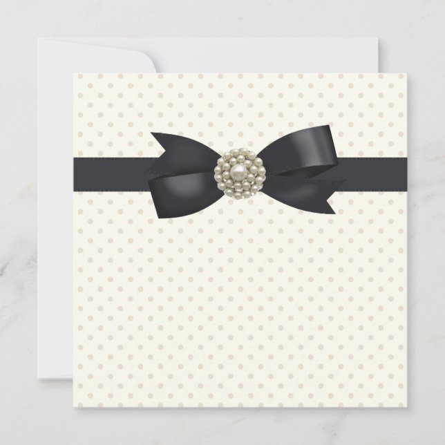 Cream Pearl Bow Black Krawatte Party und Event Einladung (Vorderseite)