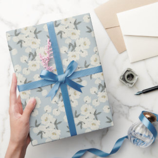Cream Peony Flowers on Light Blue Background Geschenkpapier