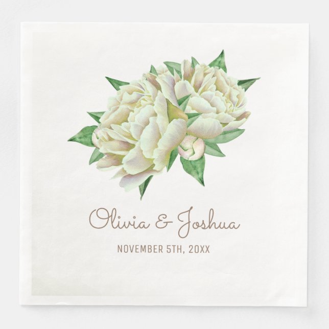 Cream Peony Watercolor Blume Wedding Serviette (Vorderseite)