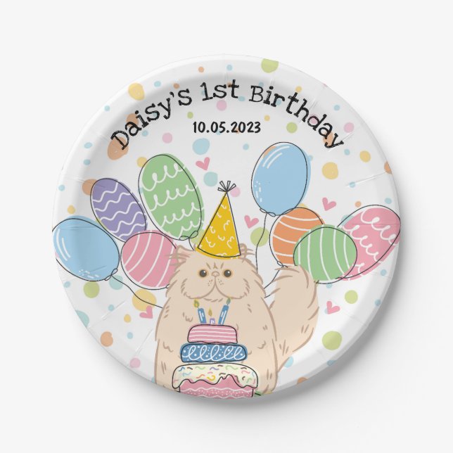 Cream Persian Cat Birthday Party Paper Teller (Vorderseite)