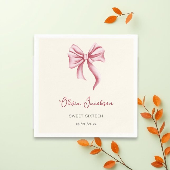 Cream Pink Bow Girl Sweet 16 Birthday Party Serviette (Von Creator hochgeladen)